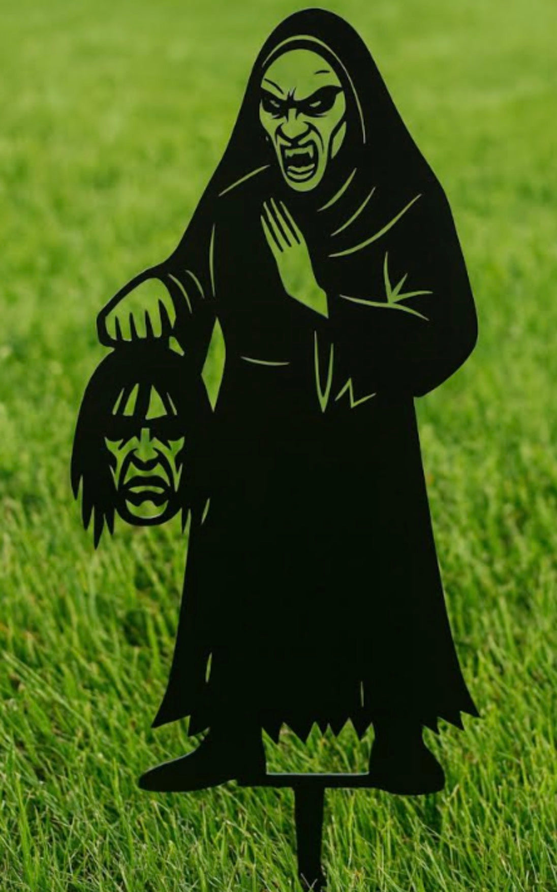Mother Malice, Evil Nun Holding Severed Head Metal yard Stake