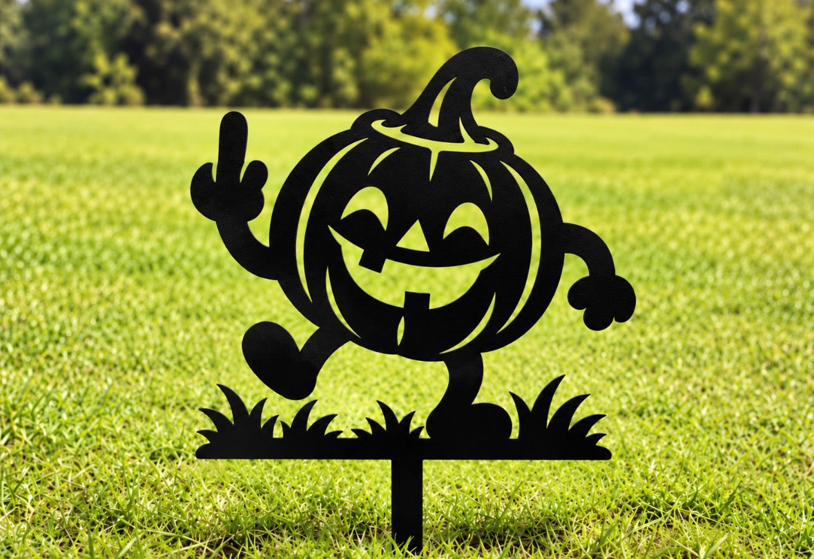 Metal Pumpkin Flip Off Stake
