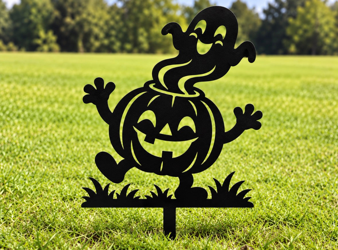 Metal Pumpkin and Ghost Stake
