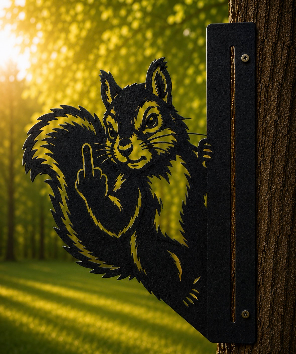 Metal Peaking Squirrel, Funny Squirrel Flip Off Sign