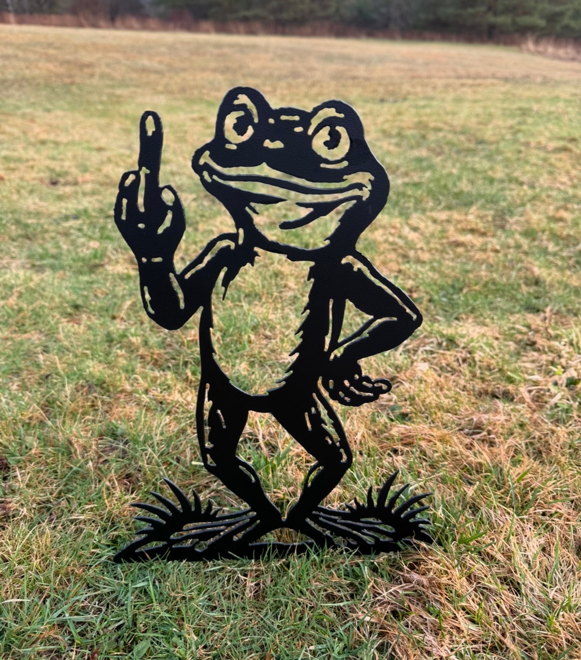 Metal Flipping Off Frog Stake