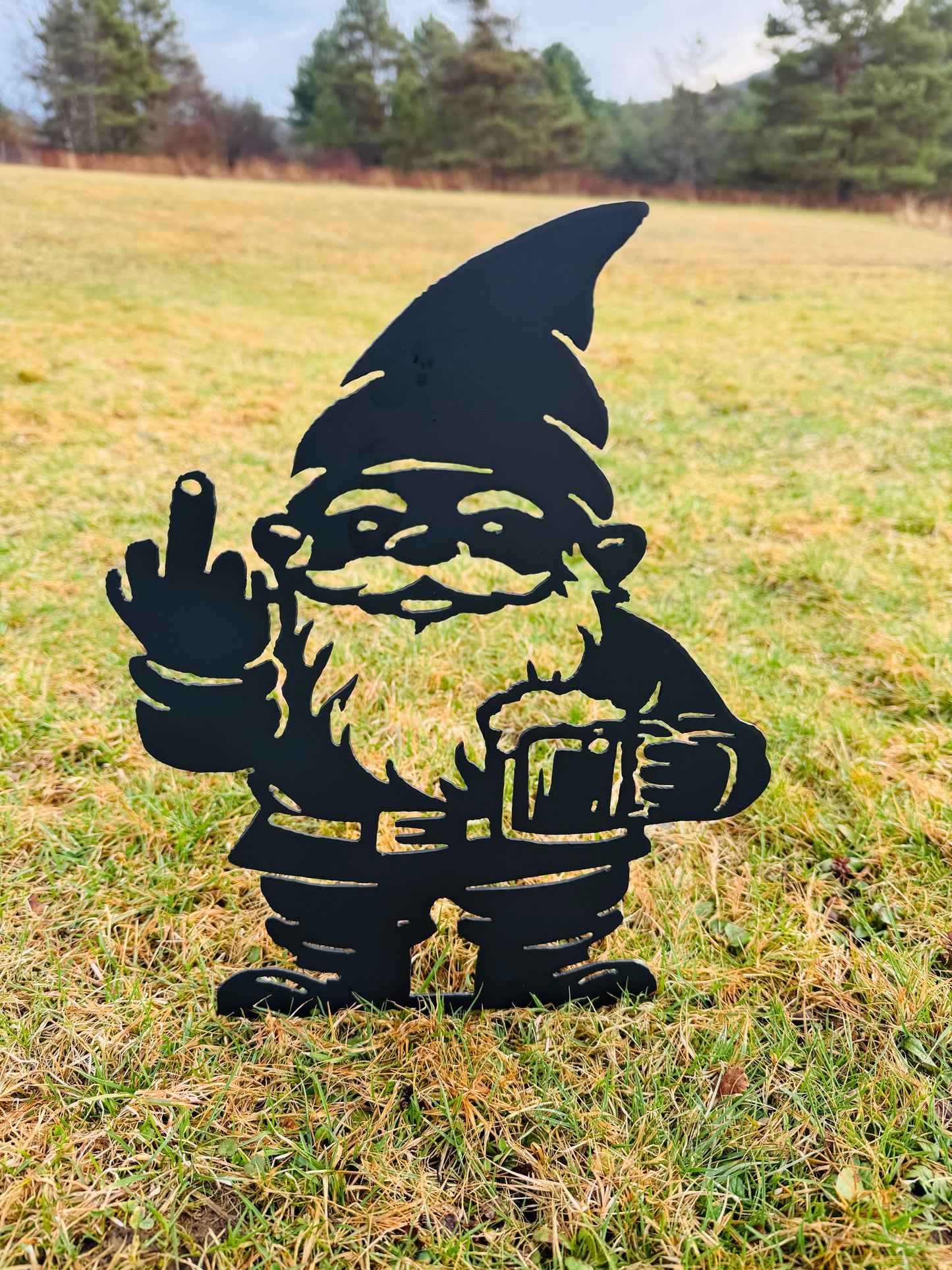 Metal Flipping Off Gnome Yard Stake