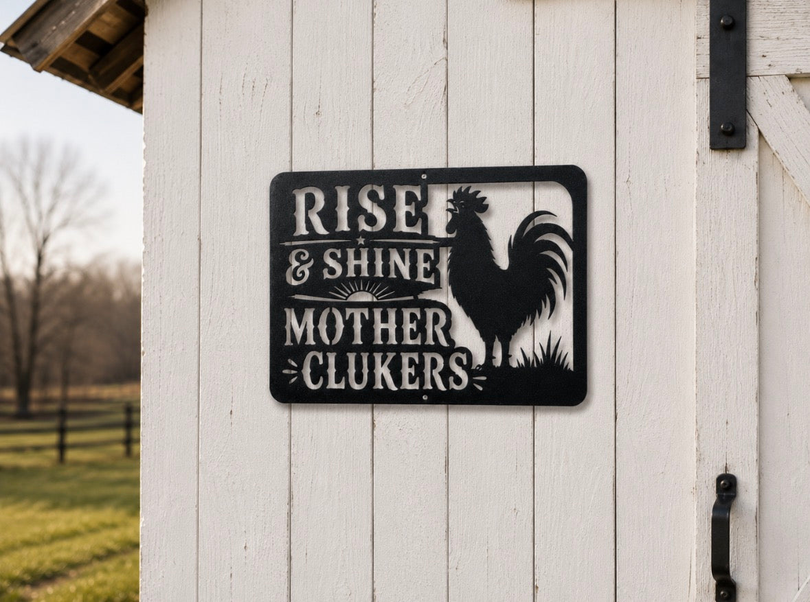 Rise & Shine Mother Cluckers Rooster Sign