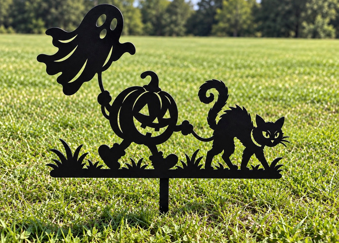 Metal Ghost, Pumpkin, Cat Yard Stake