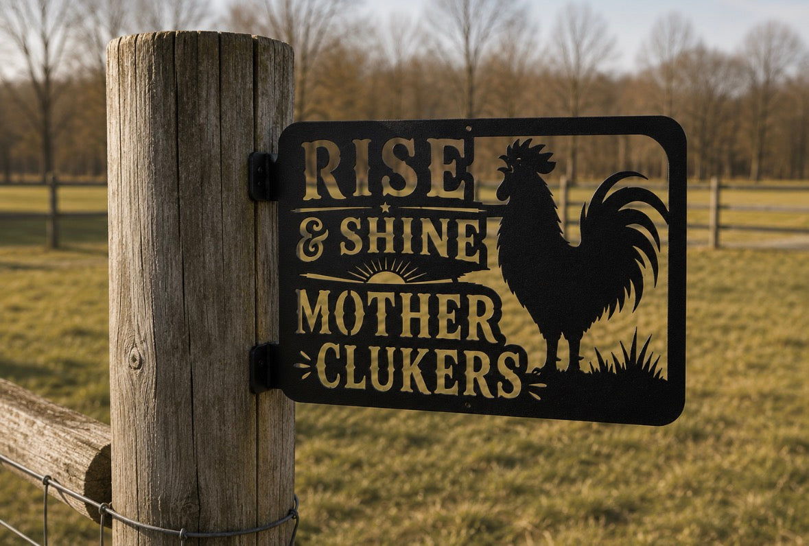 Rise & Shine Mother Cluckers Rooster Sign