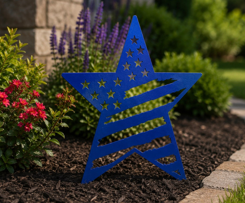 Metal Star Yard Stakes, Metal American Flag Star Garden Stakes
