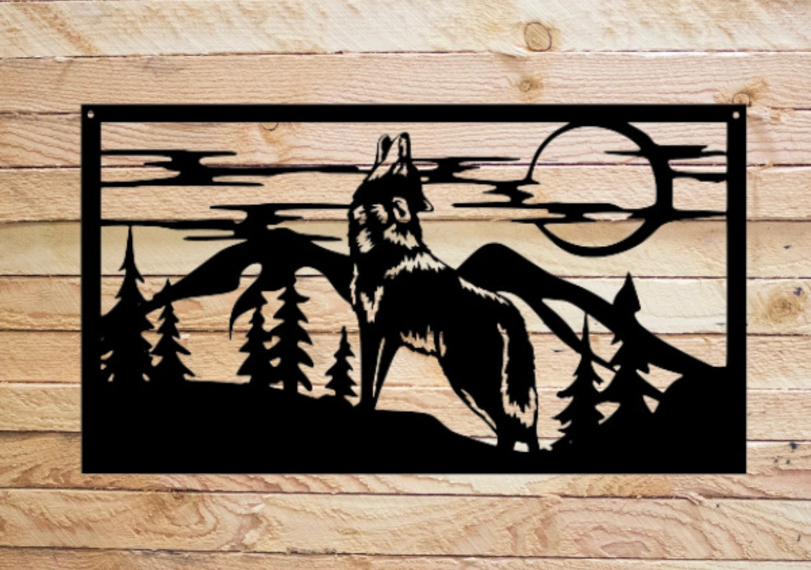 Metal Wolf Panel Art