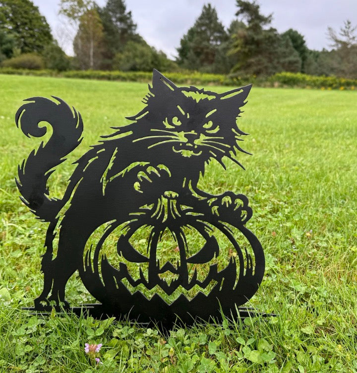 Cat Pumpkin Yard Stake